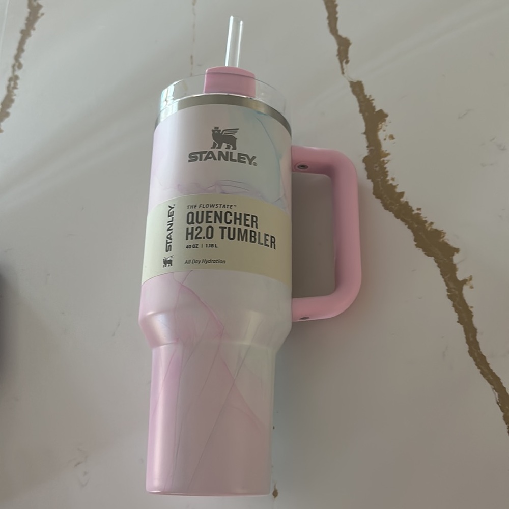 Stanley Watercolor Tulle Pink Tumbler Water Cup 40oz Quencher H2.0 FlowState NEW - Picture 1 of 5